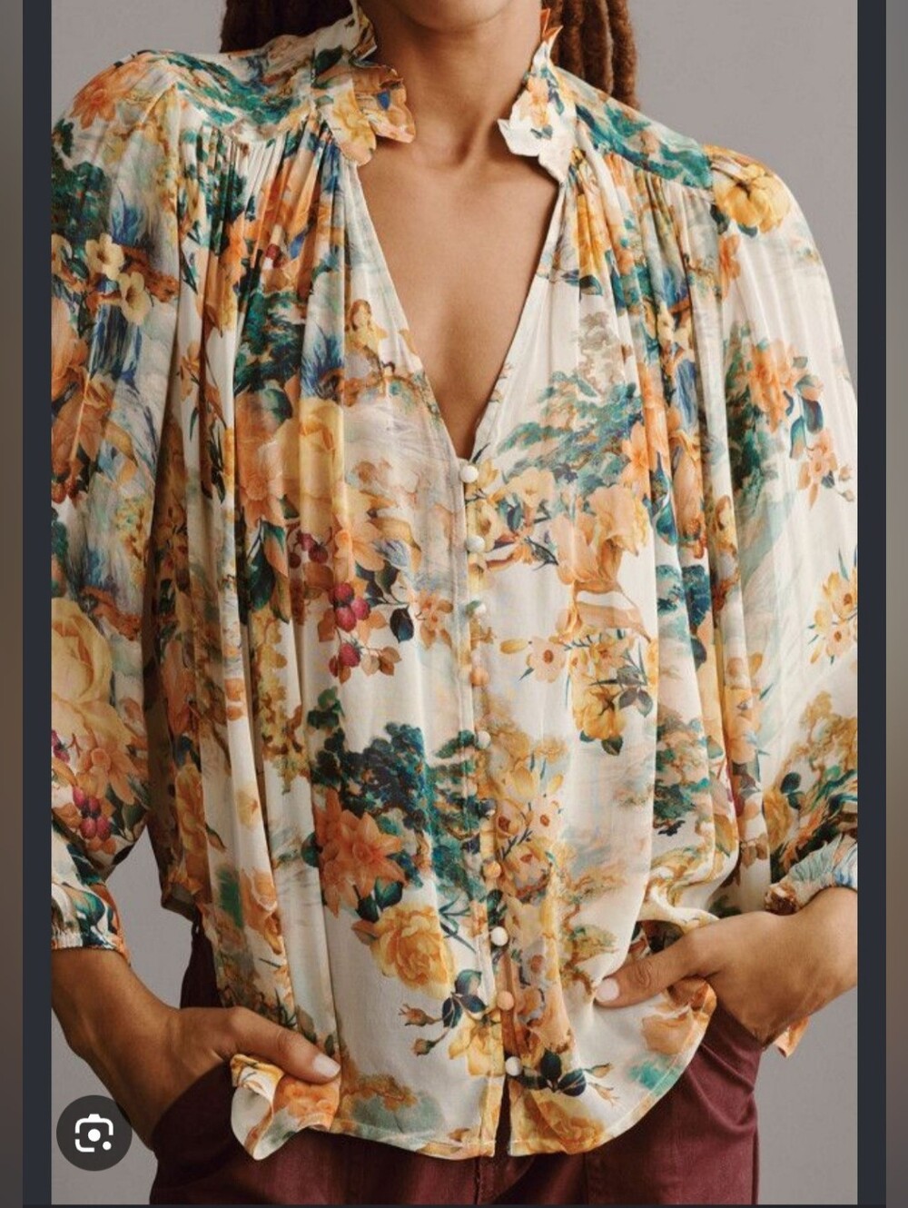 Stela Sheer Printed Buttoned Blouse- Anthropologie
